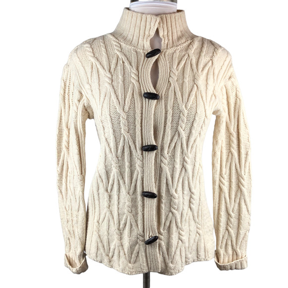 Aran Crafts Sweaters - Aran Crafts Ireland Merino Wool Cable Knit Cardigan Ivory Toggle Size Medium